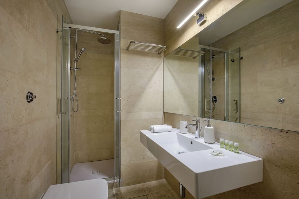 Shower, free toiletries, hair dryer, bidet