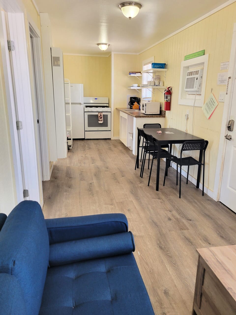 The living area is open to the kitchen
