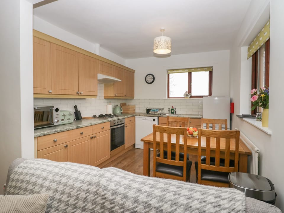 Fridge, dishwasher, cookware/dishes/utensils