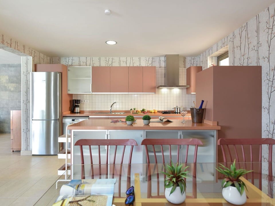 Furniture, Interior Design, Kitchen, Flooring, Chair, Countertop, Wood, Table, Light Fixture, Kitchen & Dining Room Table