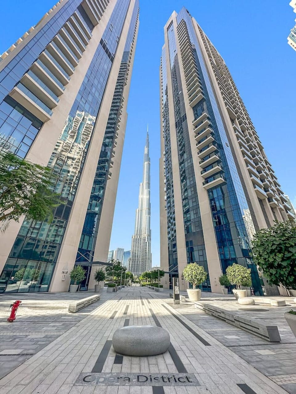 Cityscape View: Stunning vistas of the iconic Burj Khalifa in the vibrant Opera District!