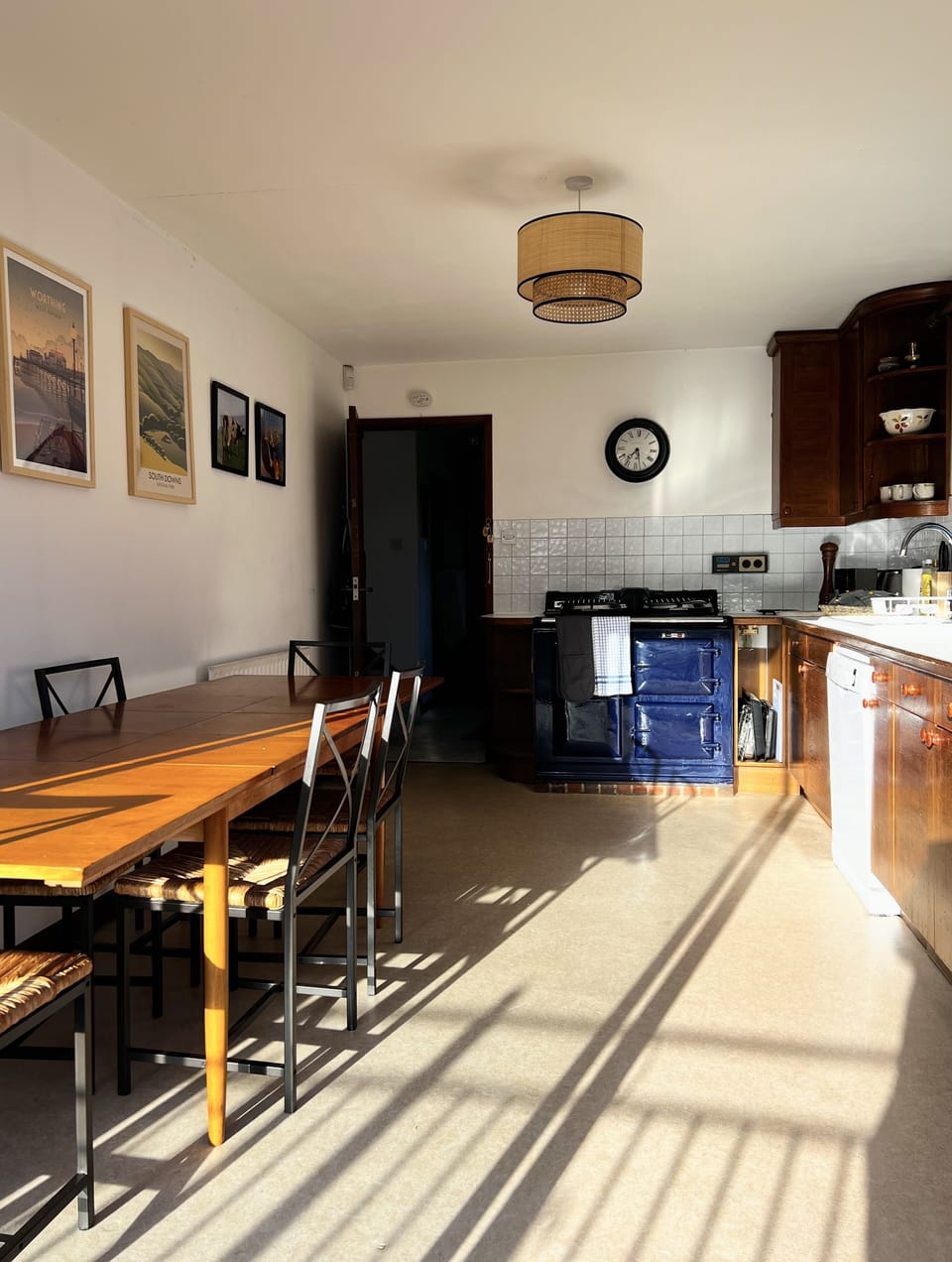 Kitchen with aga and extending table that seats 10 people.