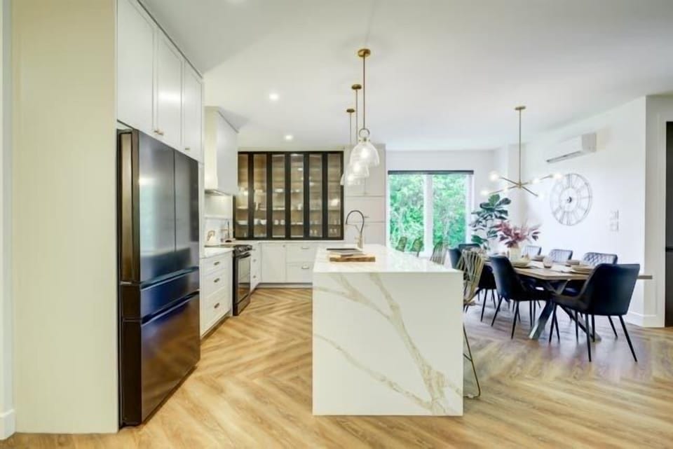 View of the dining room and kitchen