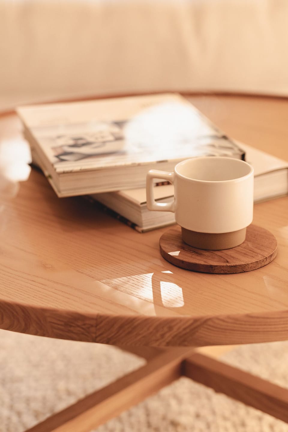 The oak coffee table.