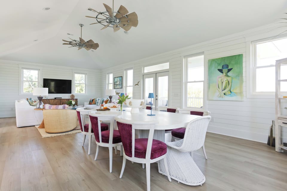 Main dining with seating for 8 and 4 more at the kitchen island.