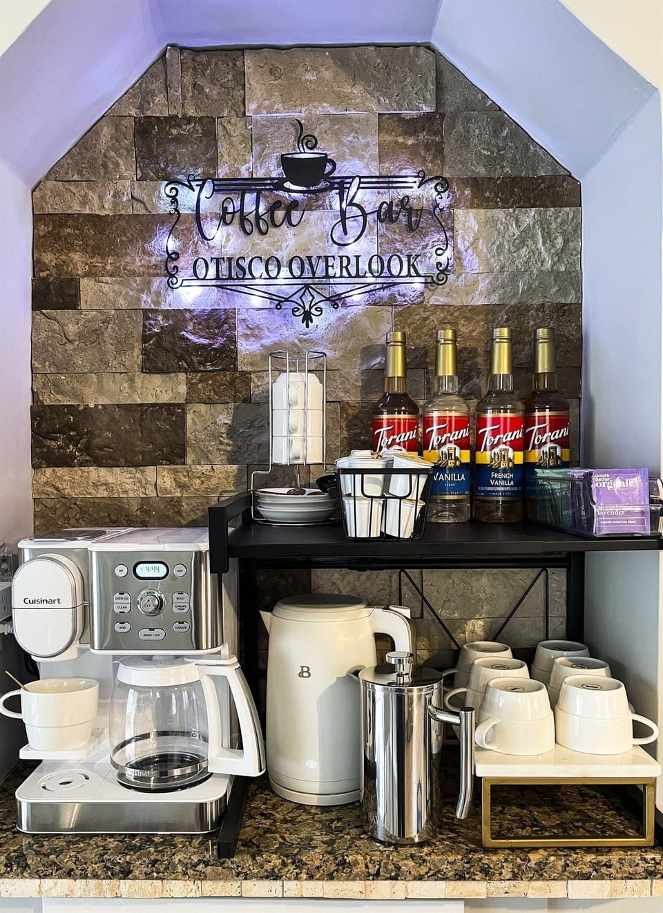 Start your morning with a brew-tiful view at Otisco Overlook's cozy coffee bar! Kuerig, Drip Pot, French Press and Hot Water Kettle provided.