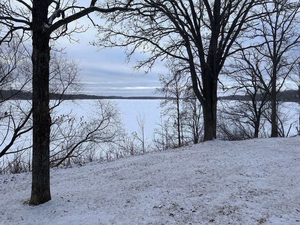 Frozen lake for ice fishing and snow mobiling