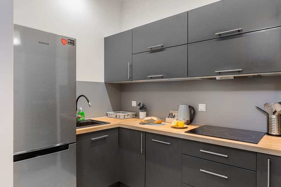 Deluxe Apartment | Private kitchen | Full-size fridge, oven, stovetop, dishwasher
