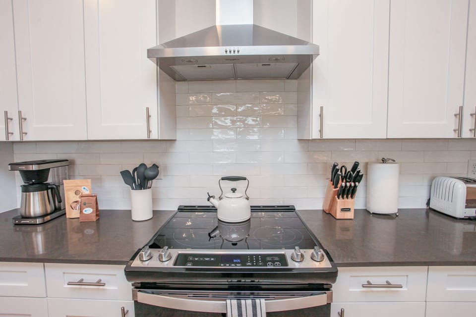 All new state of the art appliances and fully stocked kitchen with high end Williams Sonoma dishes, cookware and more!