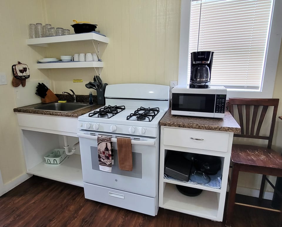 Kitchen basics, soaps, and paper products are provided