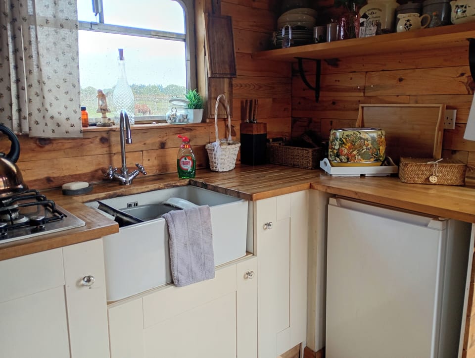 Cabin | Private kitchen | Fridge, stovetop, electric kettle, toaster