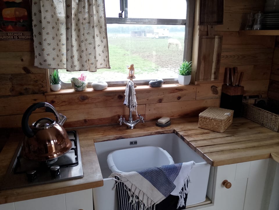 Cabin | Private kitchen | Fridge, stovetop, electric kettle, toaster