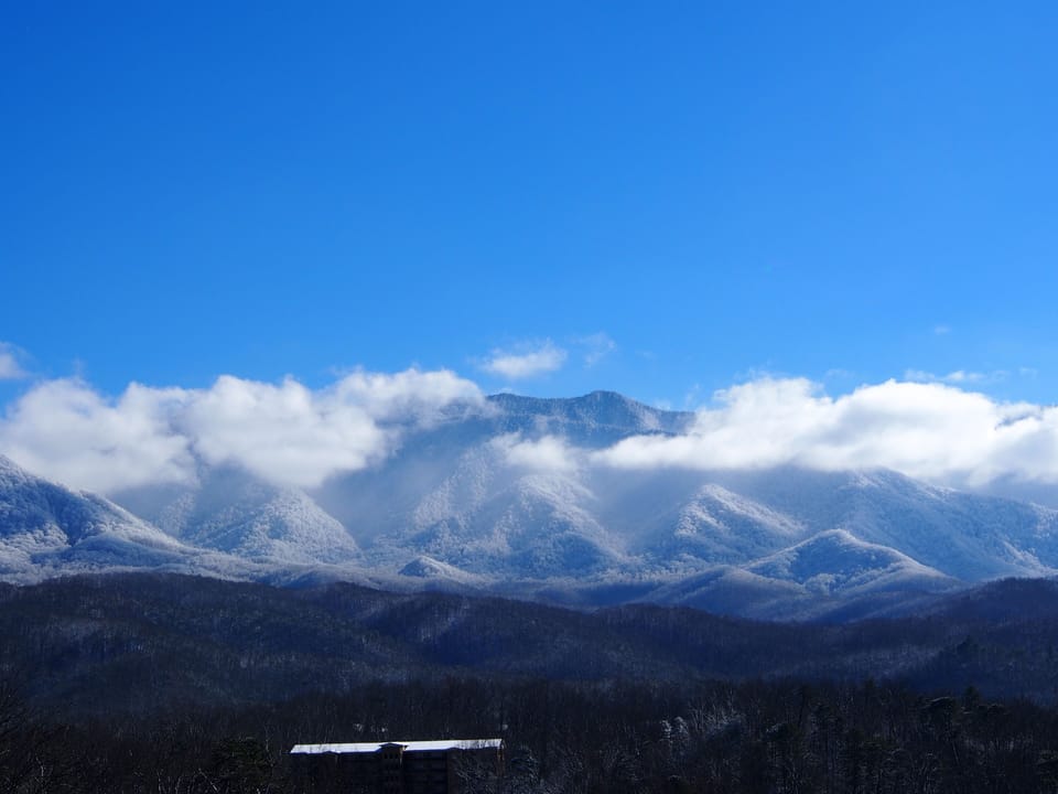 Snowy mountains from the deck