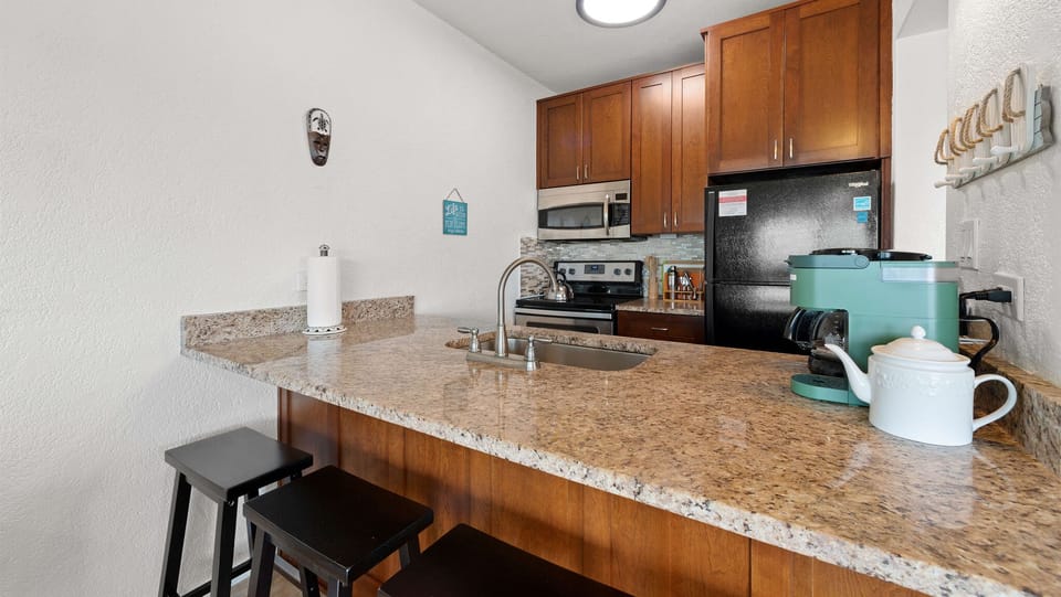 Kitchen space with all basic amenities for your vacation stay.
