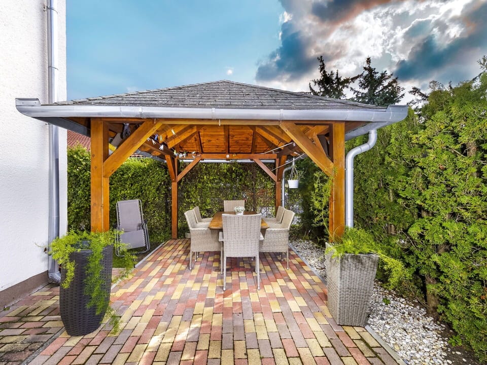 Cloud, Plant, Property, Sky, Shade, Wood, Outdoor Furniture, Outdoor Table, Landscape, Door