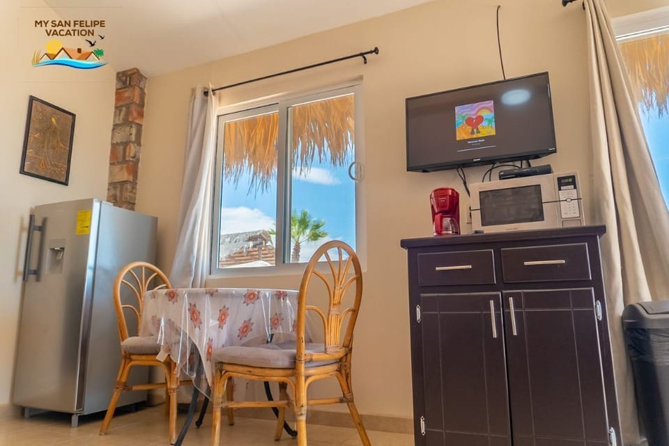 Cozy beach rental studio with convenient mini kitchen in Rancho Percebu, San Felipe BC MX. Everything you need for your perfect Sea of Cortez stay!