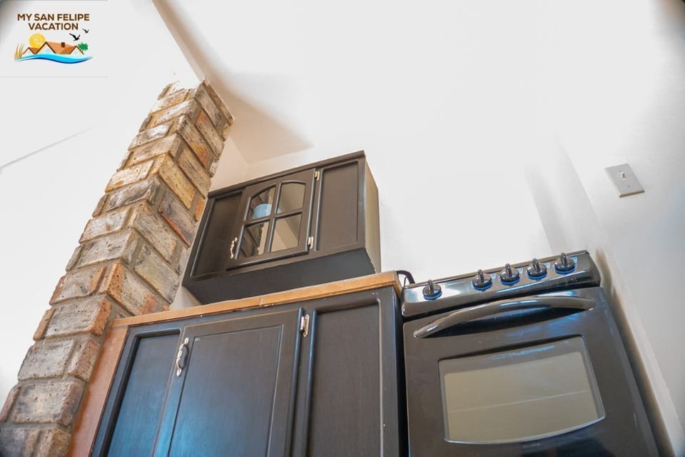 Fully stocked kitchen amenities at Rancho Percebu Vacation Rental Studio 3, San Felipe Baja California. Cook your fresh Sea of Cortez catch right at home!