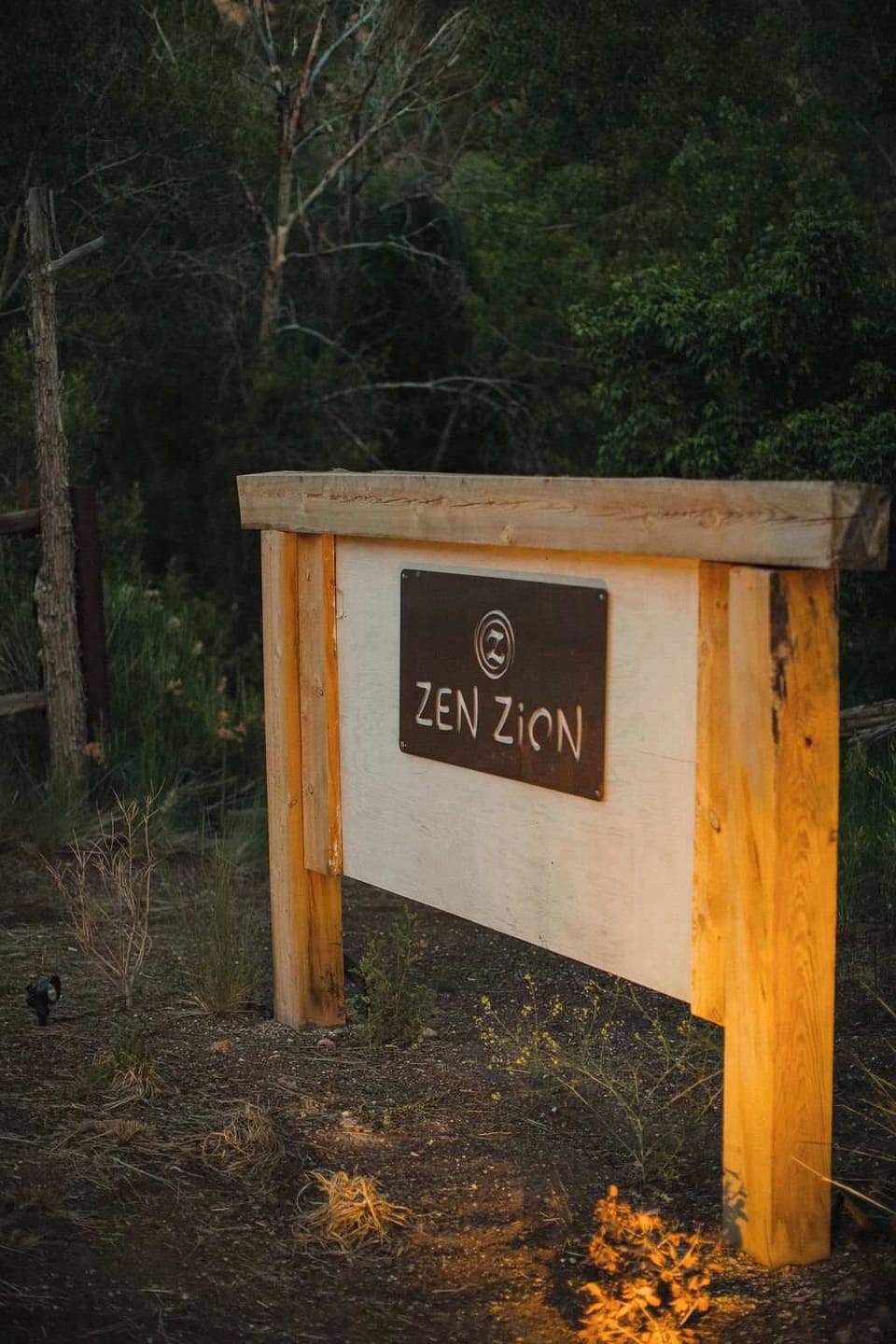 The entrance to Zen Zion is lit up so you can easily see it