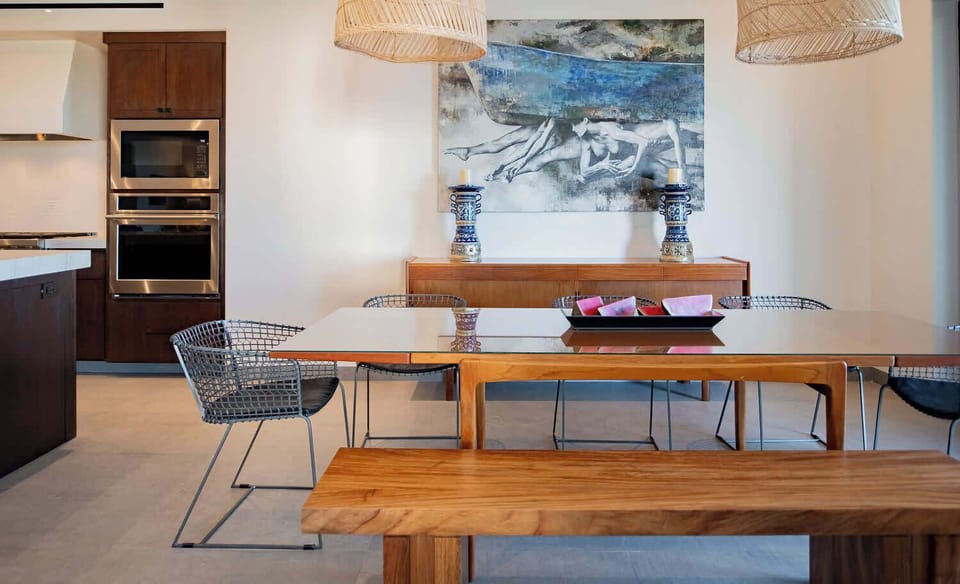 A stylish dining table that seats 8