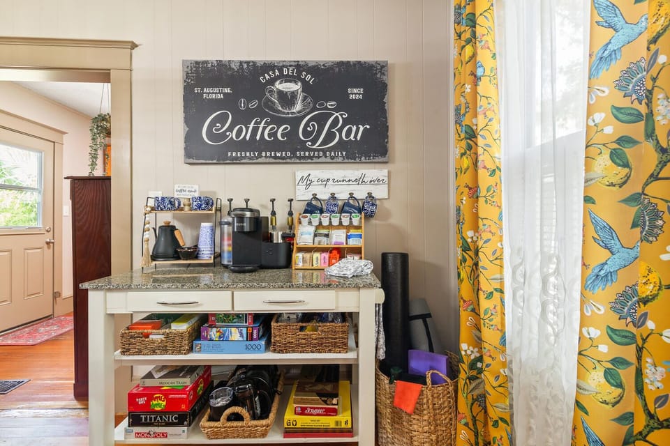 Coffee & Tea Bar (complimentary), games & puzzles. 