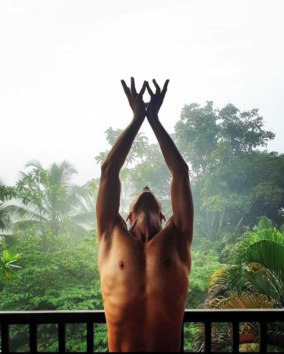 The balcony overlooking the garden is a great place for an early morning stretch