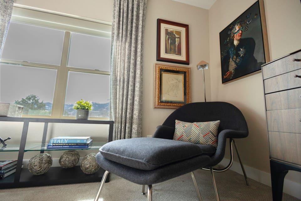 Relaxation reigns supreme in our chic bedroom