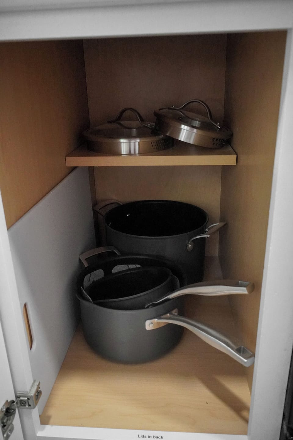 Pots and pans. Please put spacers between pans to prevent scratching.