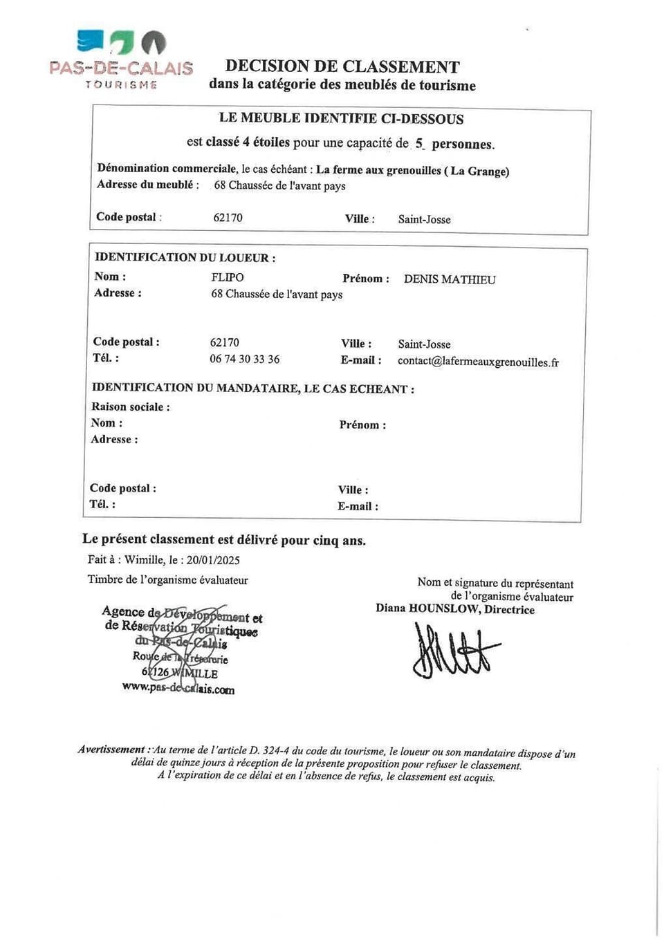 Décision de classement - La Grange - FLIPO Denis-Mathieu