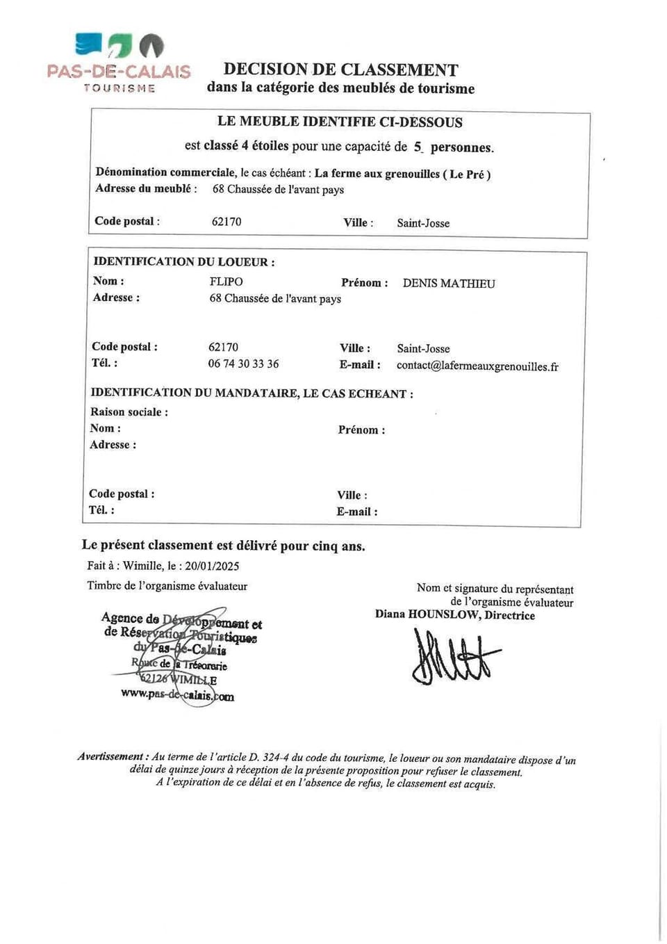 Décision de classement -  Le Pré - FLIPO Denis-Mathieur