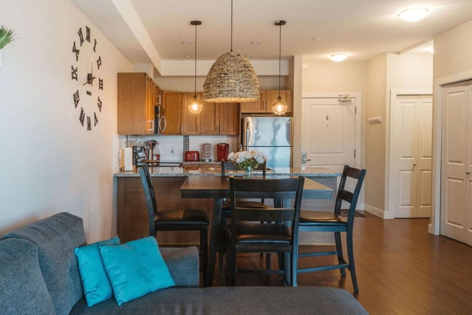 The kitchen and dining room are located to your right when you walk in the front door.