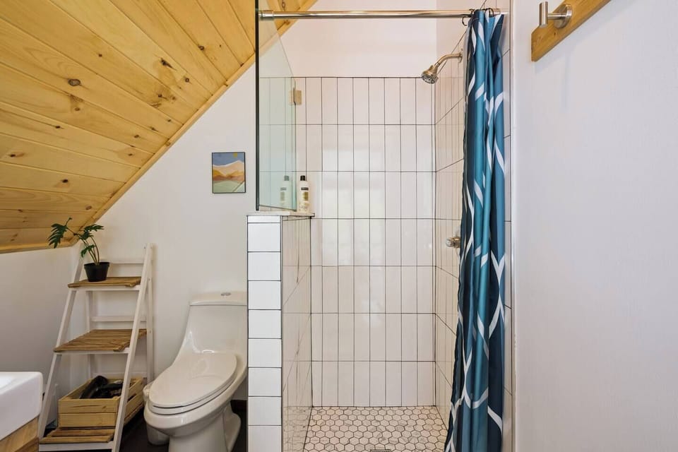 Master Bathroom w/Wood Ceiling, LED Mirror, Custom Vanity and Shower