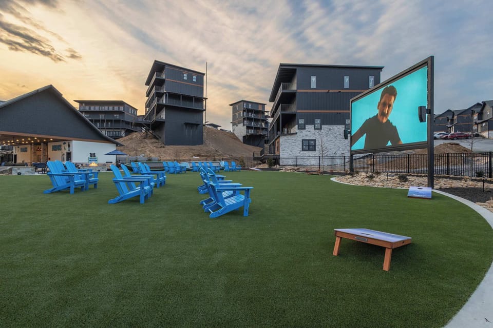 Enjoy a movie under the stars in our open-air outdoor theater, complete with cozy seating and fire pits.
