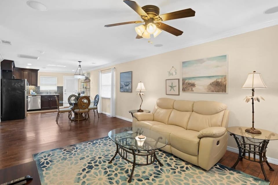Expansive living room with smart TV