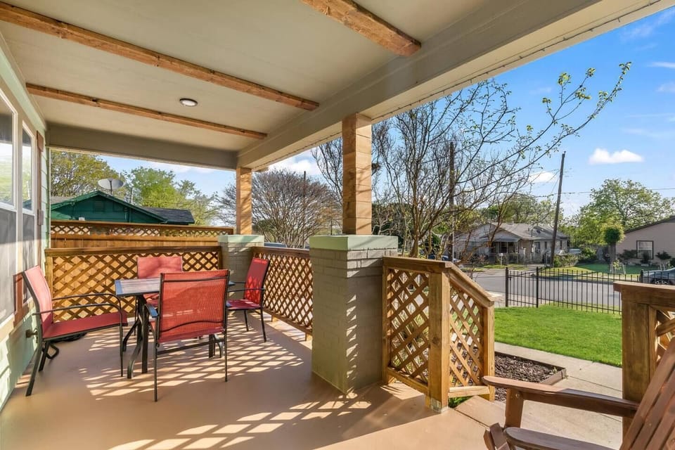 Comfy covered front porch with seating