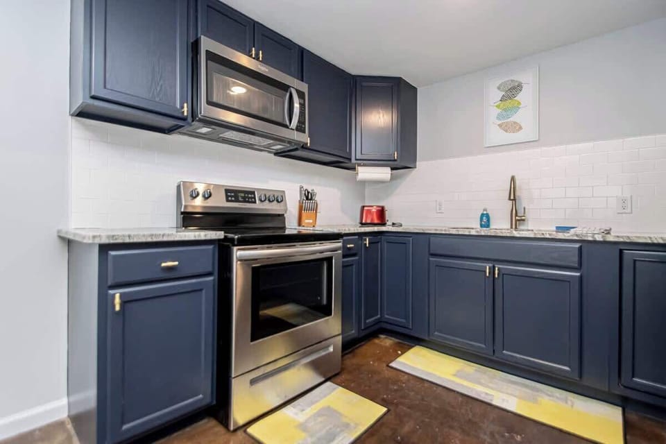 This full size, stocked kitchen offers way more than a cramped hotel room.