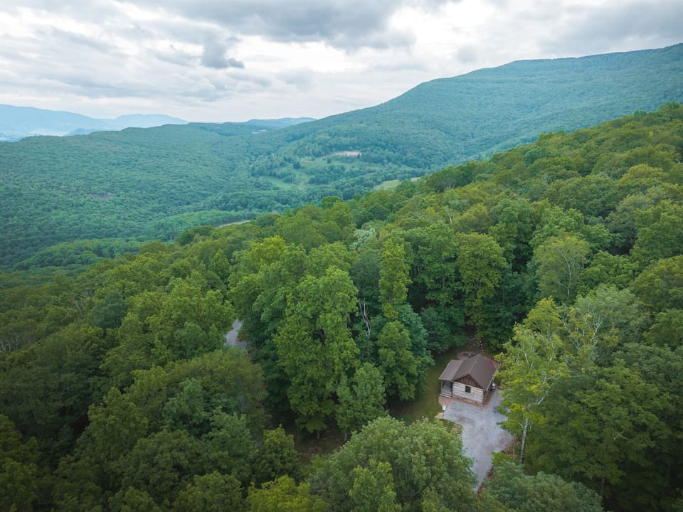 Aerial view of the cabin's location