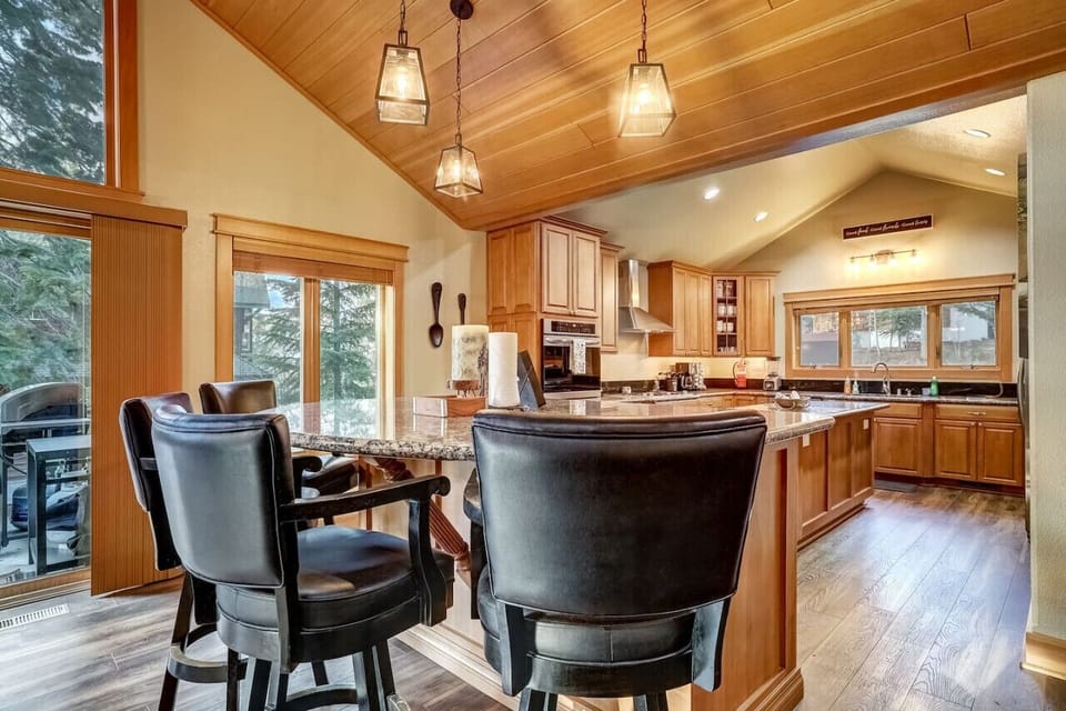 Kitchen with bar seating.
