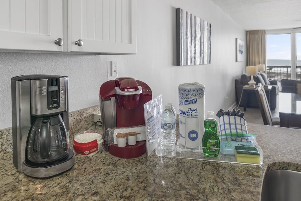 Coffee station and welcome supplies