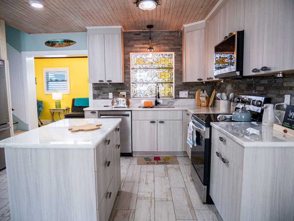 Welcome to your upgraded kitchen. Stove, micro., dishwasher, toaster and more.