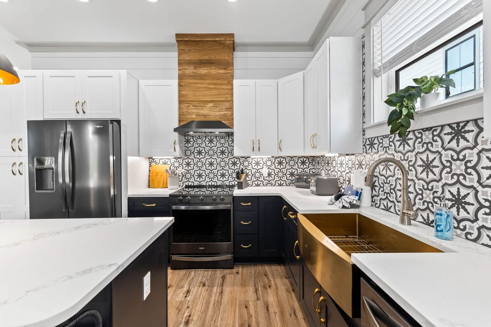 High-end appliances add to the luxury feel.