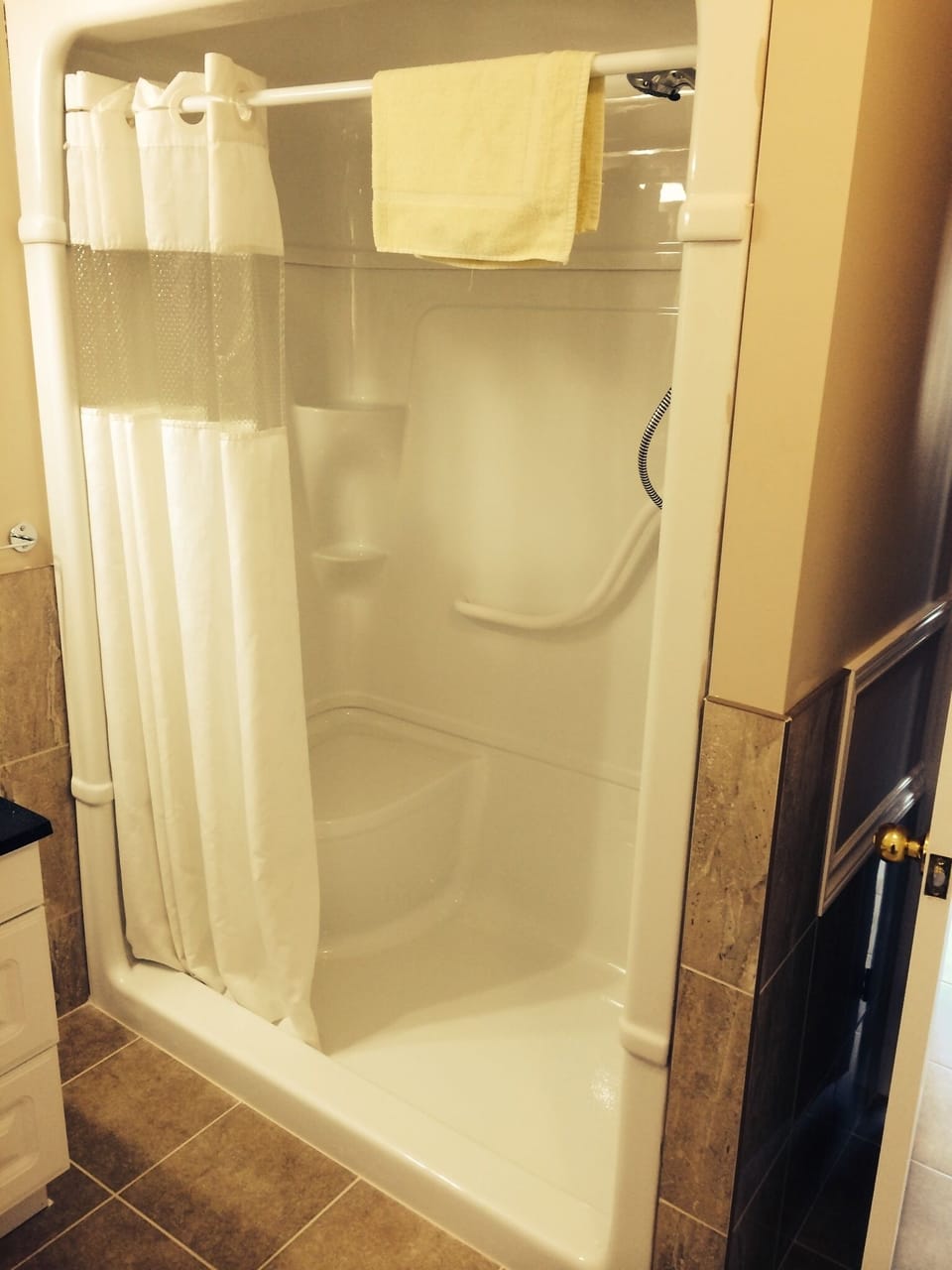 Combined shower/tub, hair dryer