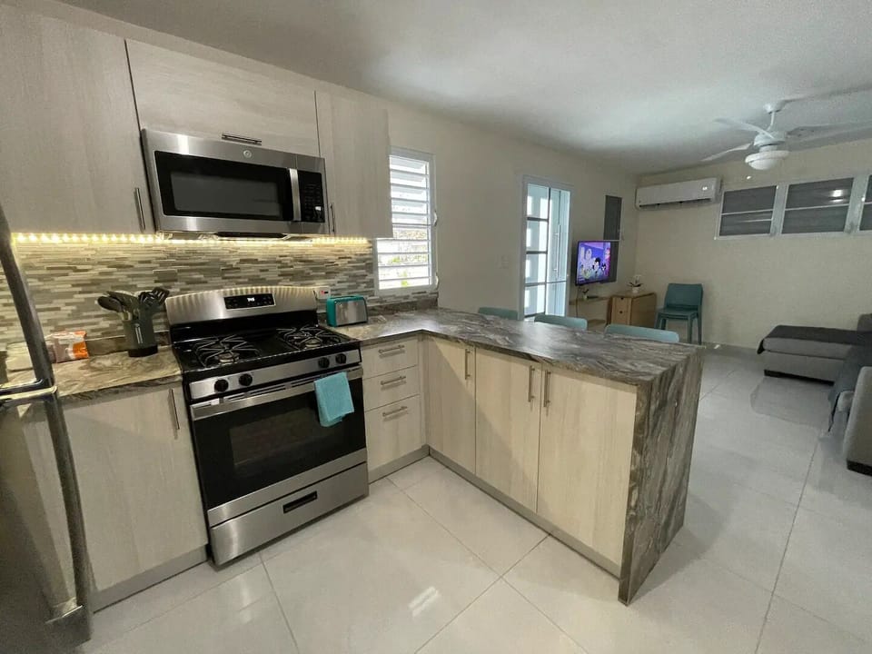 "Fully equipped kitchen for extended stays"