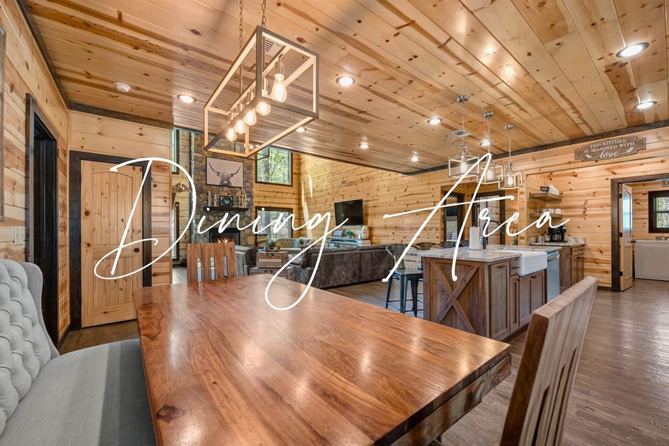 Dine in delight where warm wood meets elegant lighting, perfect for sharing meals and stories.
