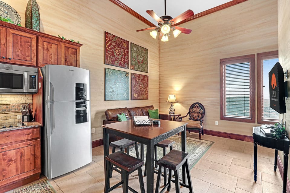 View looking out to the living area from the entrance in the kitchen