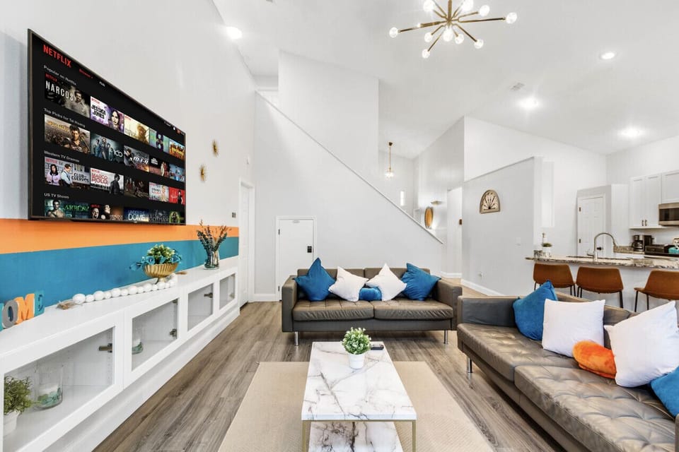 Cozy living space: Relax on plush couches, binge-watch on the smart TV