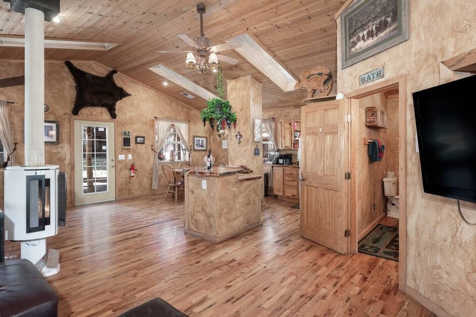 natural gas fireplace with full bathroom in the main level 