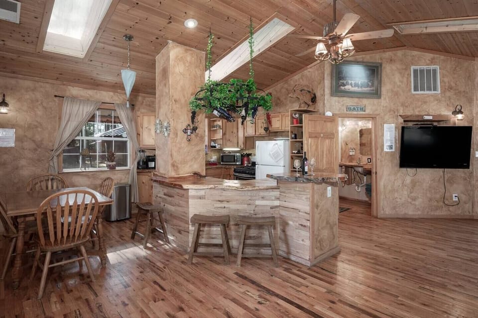 Kitchen with custom live edge Juniper countertops 