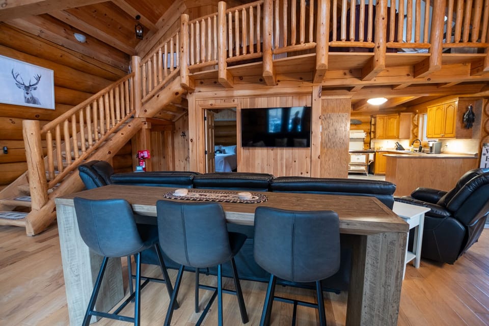 Extra bar seating in living room and smart TV