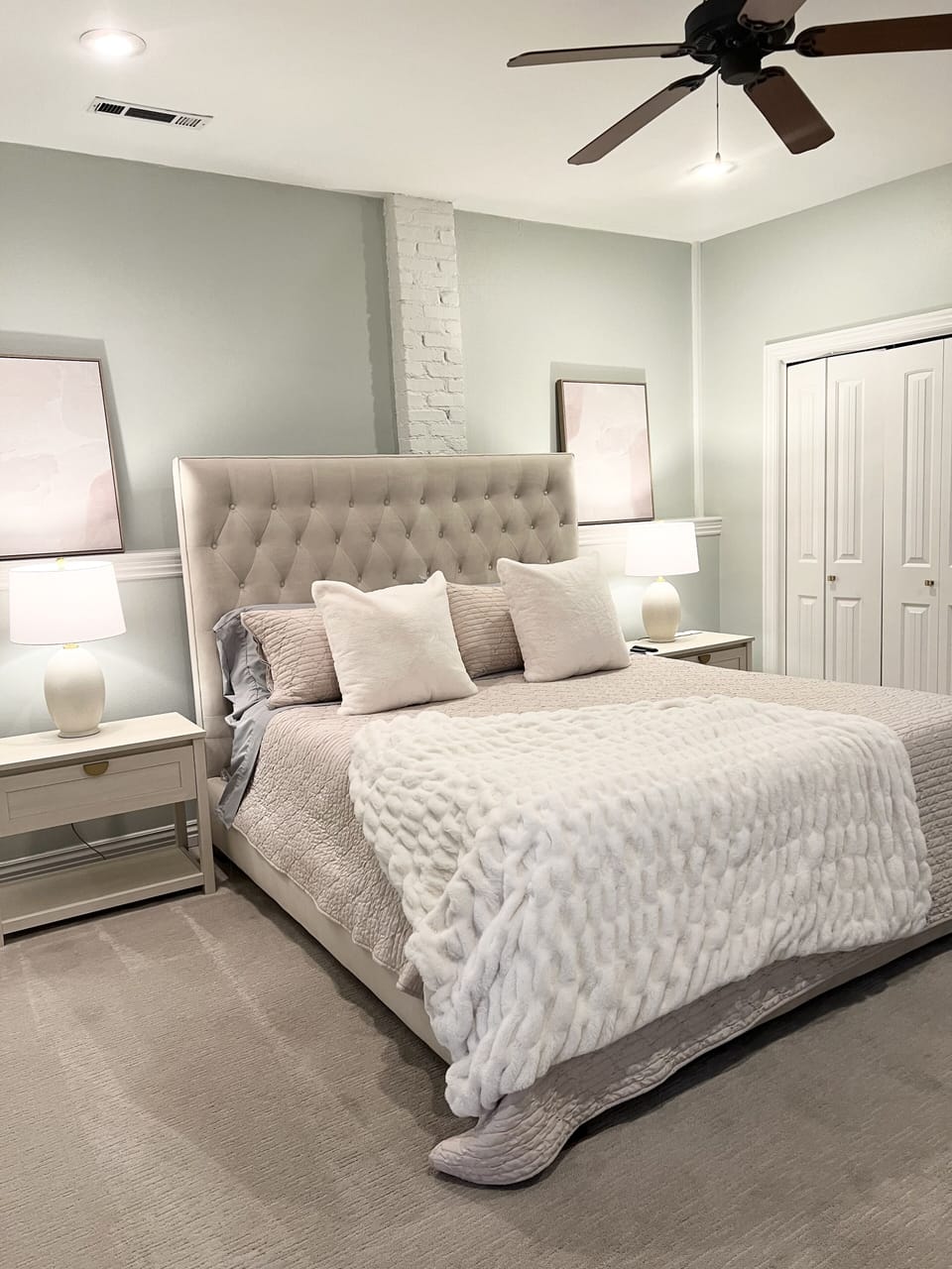 Comfortable King size bed with a desk and a TV in the room!