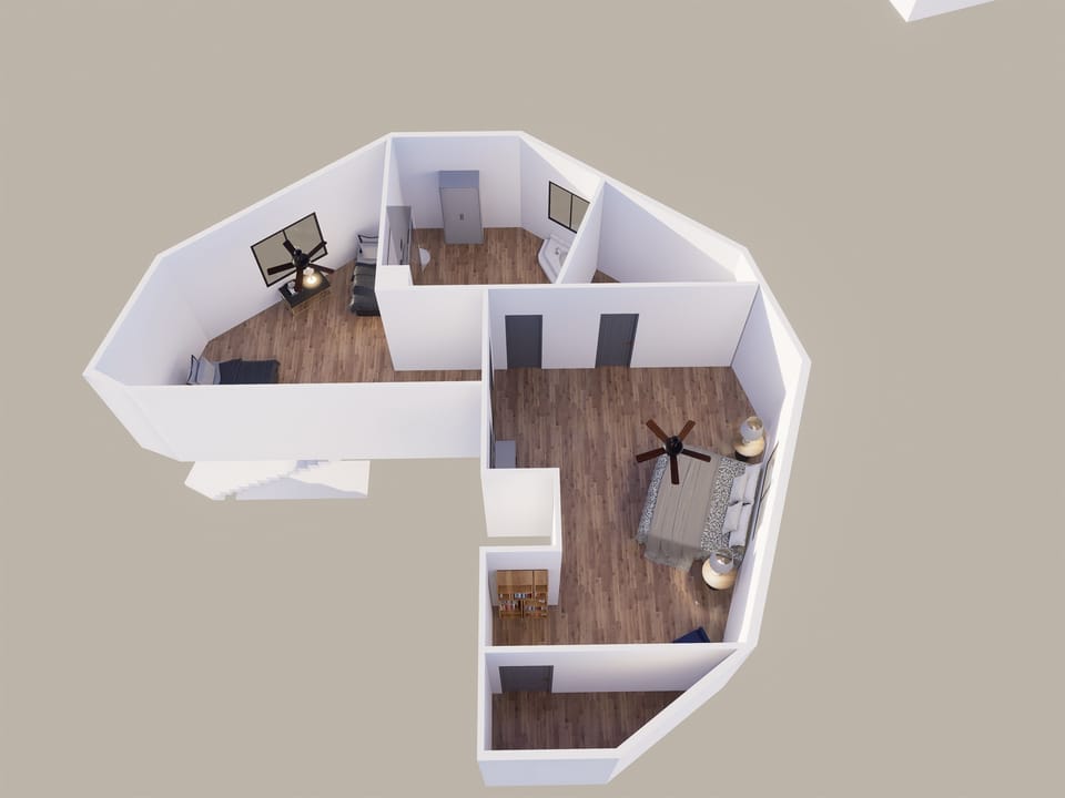 Upper level floor plan with furniture